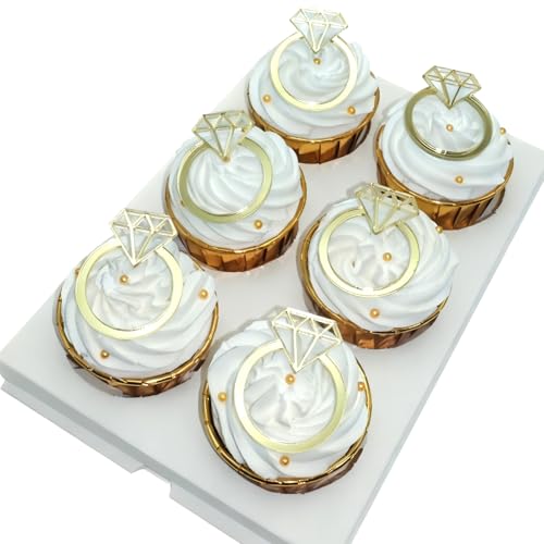 Diamond Ring Cupcake Toppers Set - 12 Acrylic Engagement Decor