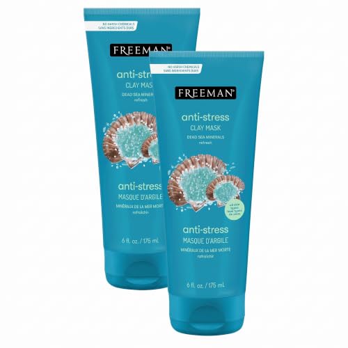 Freeman Dead Sea Minerals Anti-Stress Clay Face Mask 6oz Pack of 2 - Hydrating & Clarifying