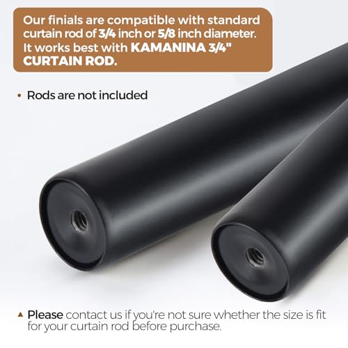 KAMANINA Black Decorative Curtain Rod Finials - 2 Pcs
