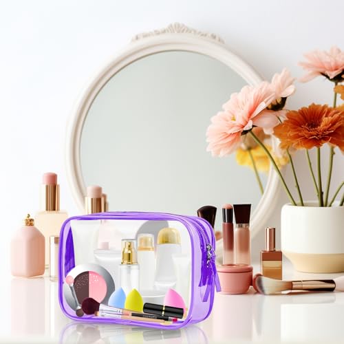 PLULON 2-Pack TSA Approved Clear Travel Toiletry Bags - Purple