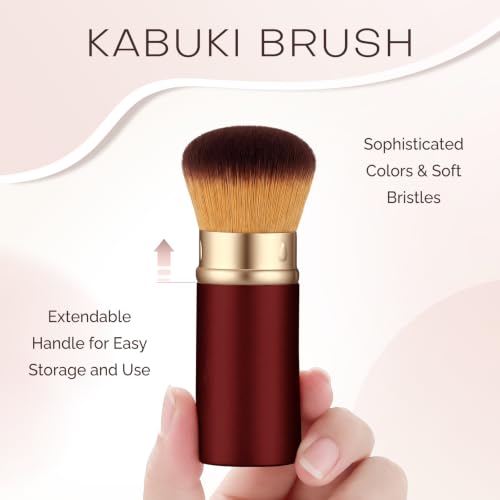 Burgundy Retractable Kabuki Face Brush - Travel Blush Brush
