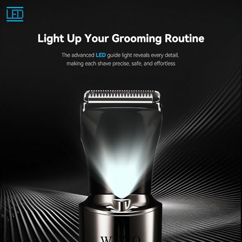 Electric Groin Hair Trimmer, LED Display Back Shaver for Men, Safety Lock, IPX7 Waterproof Wet/Dry Clippers, Rechargeable with Long Handle, Multi-Functional Back Trimmer for Men,(Pure Silver)