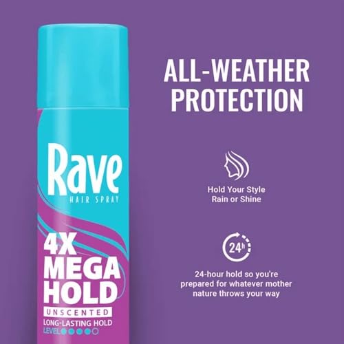 Rave 4X Mega Unscented Hairspray - 24-Hour Hold & Volume Spray