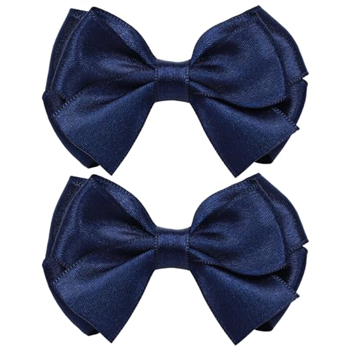 2pcs Navy Blue Hair Bows with Alligator Clips - 3 x 1.7 in