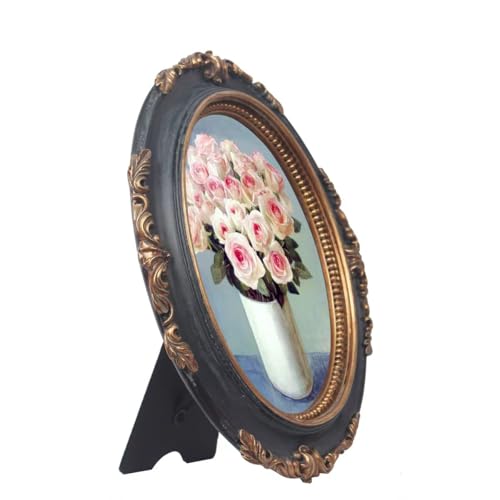 Vintage Oval Photo Frame with Ornate Gold Design – 2.5x3.5 Blue