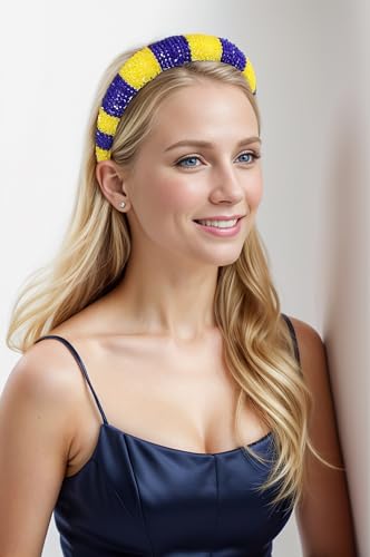 Gmmidea Beaded Rhinestone Headband for Women Girls - Yellow & Blue, Sparkly Crystal Fashion Hair Accessory