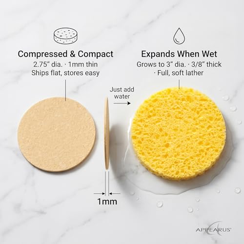 APPEARUS Compressed Natural Cellulose Facial Sponges 25 Count - Yellow
