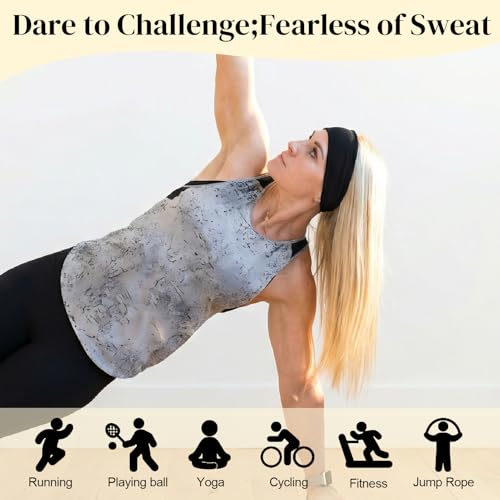 JATEBI 9-Pack Non-Slip Black Headbands for Women - Workout, Yoga & Daily Wear