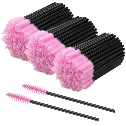 300 Pcs Disposable Eyelash Brush Applicators - Pink Mascara Wands