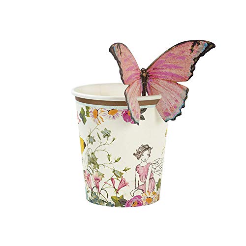 Talking Tables Fairy Paper Party Cups with Butterfly Trim - 12 Pack, 9 oz