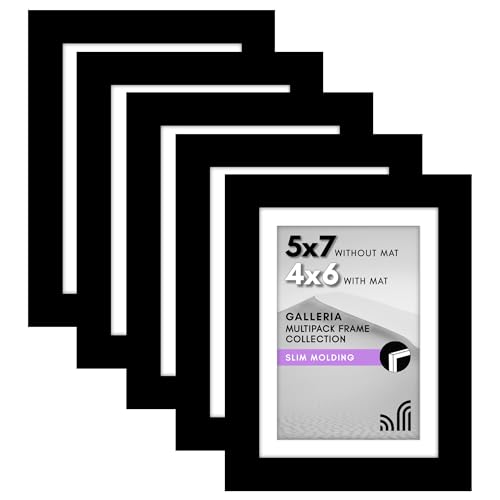 Americanflat Black 5x7 Picture Frame Set, 5-Pack - Matted for 4x6 Photos
