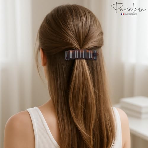 Parcelona 3-Inch Crinkled Tortoise Shell Hair Barrette – No Metal, Cellulose Acetate