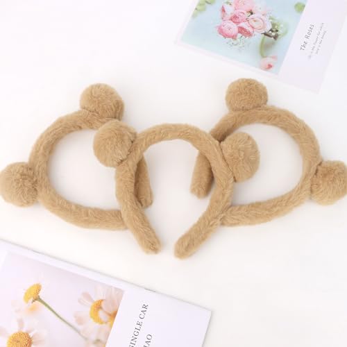 Ondder PatternB Light Brown Bear Ears Headbands Set - Cute Spa & Makeup Hair Accessories