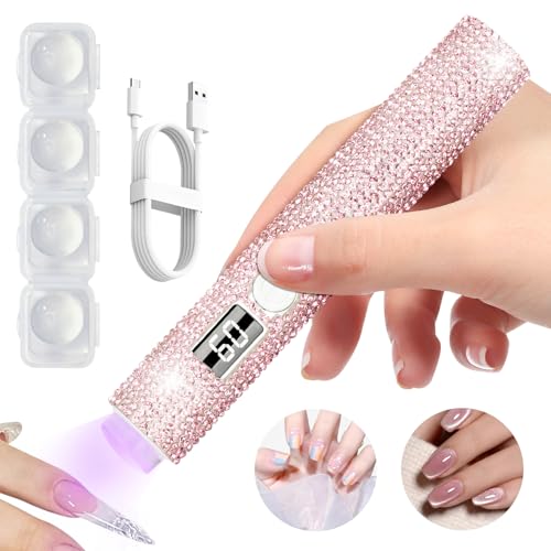 Peccera Pink Diamond Portable UV Nail Lamp - Rechargeable Cordless Mini Gel Polish Dryer for DIY Manicure
