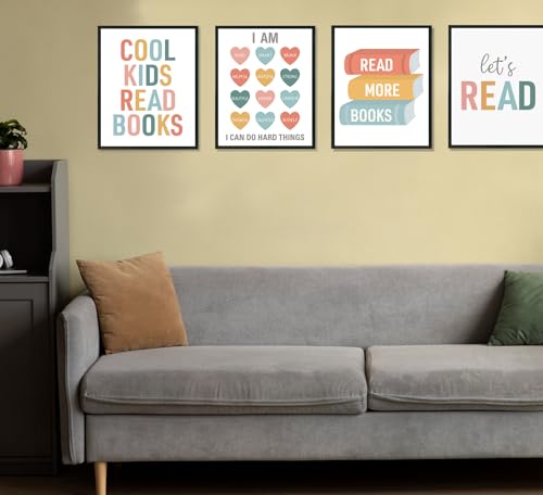 Let's Read Wall Art Prints Set for Kids Reading Nook - 8x10 Unframed