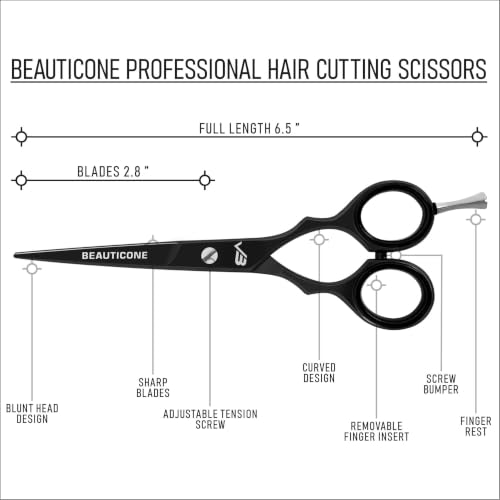Beauticone Professional Hair Cutting Scissors Black Fix Screw Stainless Steel Barber Shears