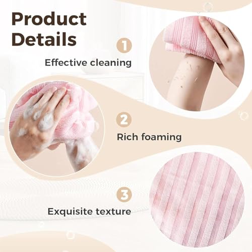 2-Pack Exfoliating Shower Towels for Body & Face – Double-Sided Loofahs, Deep Scrub, Long Bath Cloths for All Skin Types