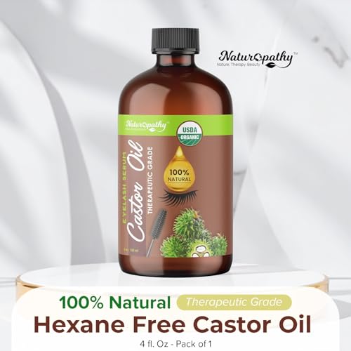 USDA Organic Castor Oil 4oz by Naturopathy – Pure Cold-Pressed Hair & Lash Growth