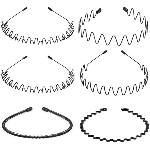 WantGor Unisex Metal Headbands - 6 Pack Black Hair Accessories