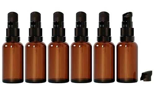 Bamboopack 50ml Amber Glass Refillable Lotion Bottles Pack of 6 Travel Dispenser Containers
