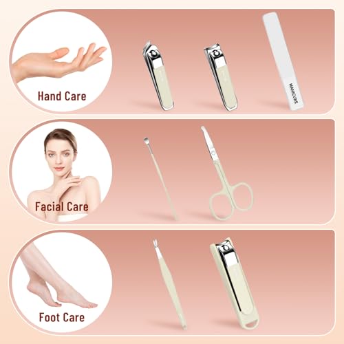 Beige 7-Piece Stainless Steel Nail Clipper Set for Men & Women with Travel Case