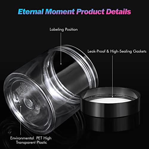 Eternal Moment 36 Pack 4 OZ Plastic Jars Round Clear Cosmetic Container Jars with Lids, Perfect for Lotion, Cream, Ointments, Makeup, Eye Shadow, Rhinestone, Samples, Pot, Travel Storage