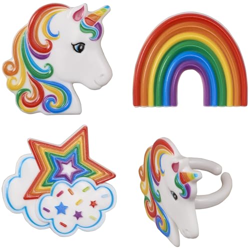 DecoPac Unicorn Cupcake Rings - 24 Magical Food Safe Toppers
