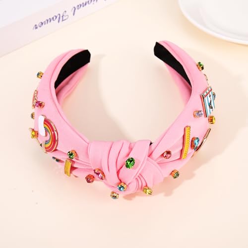 Teacher Knotted Headband with Rhinestone Pencils, Pearls, and Beads