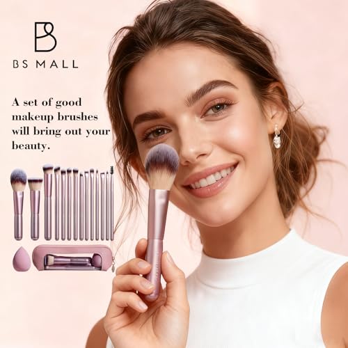 BS-MALL Matte Gold Pink 14-Piece Makeup Brush Set with Travel Case