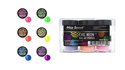 Mia Secret Chic Neon Acrylic Powder Collection - 6 Vibrant Colors, 0.25 oz
