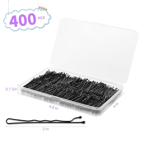 Cyluer 400 Pcs Black Bobby Pins - 2-Inch Curved Hair Pins for All Styles