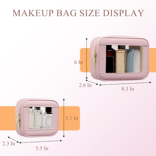 Pink 2-Piece Clear Makeup Bags Set - Waterproof TSA Approved