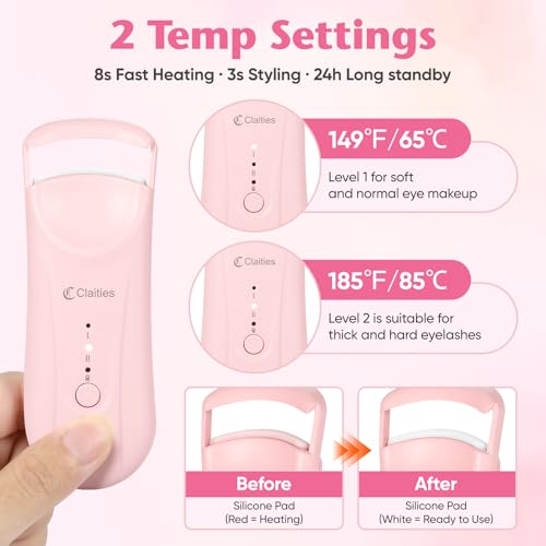 Rose Gold Heated Eyelash Curler - Type-C Rechargeable Mini Curling Tool