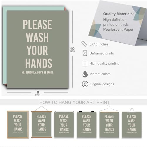 Funny Bathroom Wall Art Prints - 6 Piece Set, 8x10 Unframed