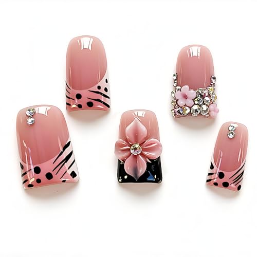 Peachoo Handmade Short Duck Press-On Nails 3D Animal Floral Design - Variation YA26032606