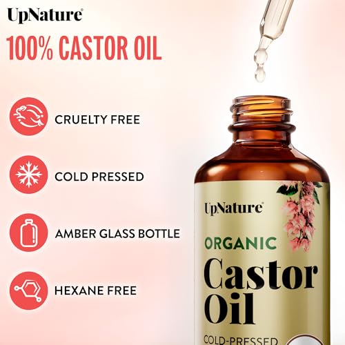 UpNature Lash Serum for Eyelash Growth - 100% USDA Organic Castor Oil for Eyelashes and Eyebrows Hexane Free (2oz Glass Bottle)