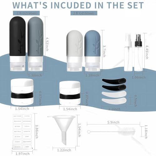 18pack Travel Bottles for Toiletries,TSA Approved Silicone Travel Containers for Toiletries,Leak Proof Refillable Liqus Shampoo And Conditioner travel Essentials toiletry Bottles