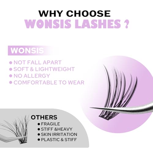 WONSIS 30D 8-16mm Natural Lightweight Reusable False Eyelash Clusters - Soft & Thin