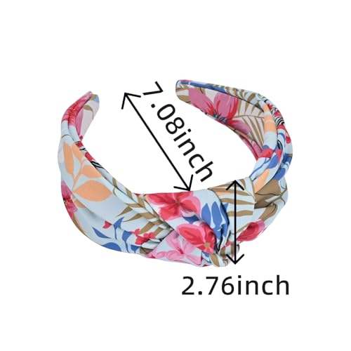Yonchic Blue Flower Print Knotted Headbands for Women