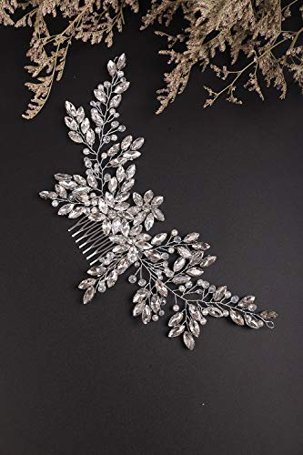 Denifery Silver Bridal Hair Comb with Pearls & Rhinestones