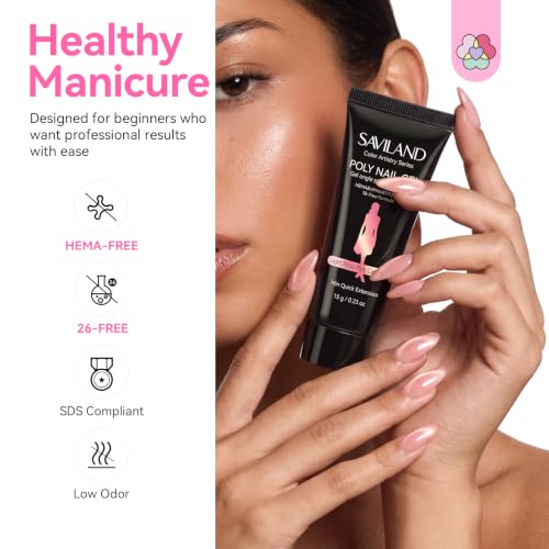 SAVILAND Cat-Eye Poly Gel Nail Kit - 4 Pink Colors with UV Lamp & Tools, Model 03-4