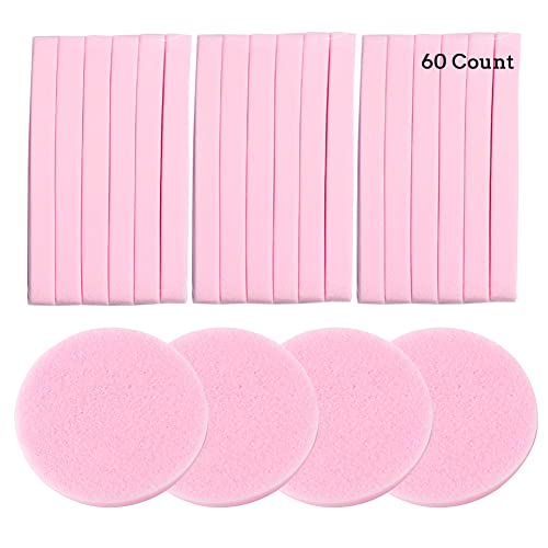 FITINI 60 Pack Pink Compressed Facial Sponges - Makeup Removal & Cleansing Pads