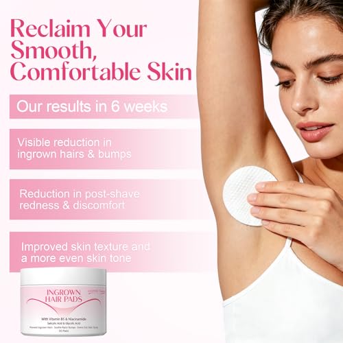 Ingrown Hair Treatment Pads for Face: Prevent Ingrown Hairs with BHA + AHA Soothe Razor Bumps for Bikini Area Underarms Neck Legs After Shave & Waxing Treatment - 50 Pads