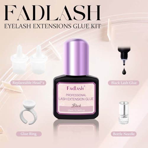 FADLASH Professional Eyelash Extension Glue, 0.5-1 Sec Fast Dry, 10ml
