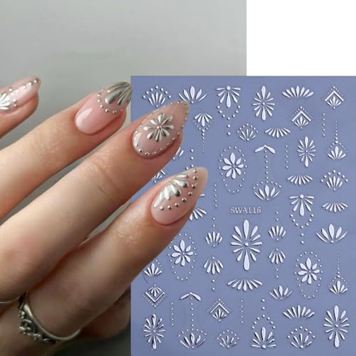 BMKKOT Bohemian Flower Nail Stickers Set - 8 Sheets Self-Adhesive 3D Nail Art Decals for Women DIY Manicure