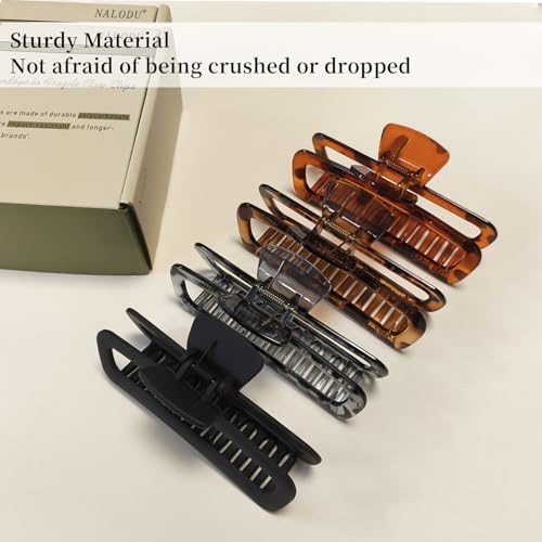 Nalodu 5.1 Inch Large Unbreakable Hair Claw Clips 4 Pack - No Slip Matte & Glossy for Thick Curly Hair