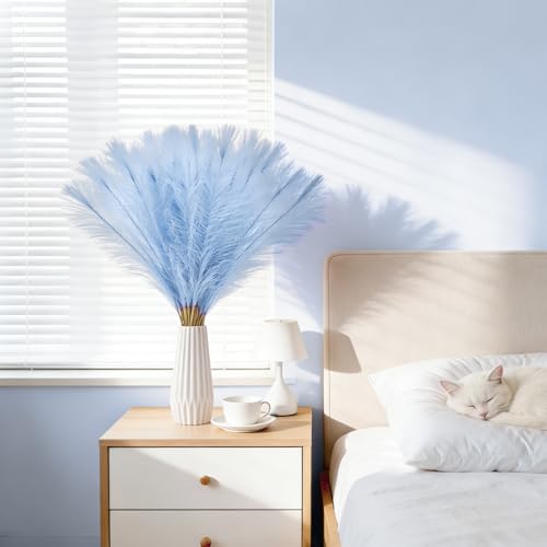 50pcs Sky Blue Faux Pampas Grass - 21.6 Inch Fluffy Decor