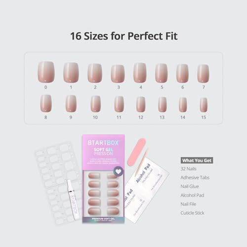 BTArtbox Press On Nails - Vanilla Cream Ombre Peach, 32Ct Kit
