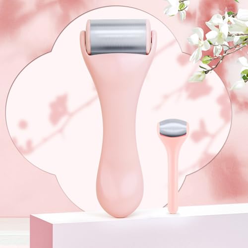 MAANGE Pink 2-Piece Stainless Steel Face & Eye Ice Rollers for Puffiness Dark Circles Migraine Relief