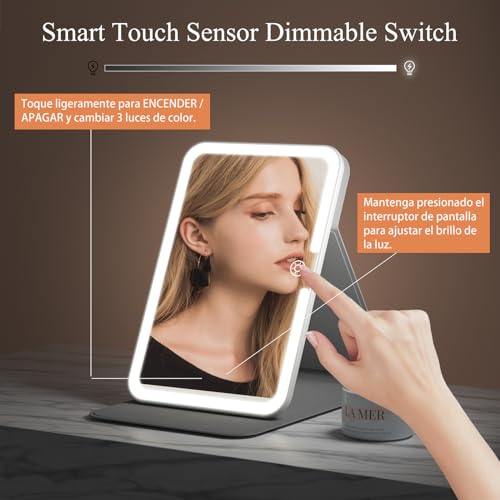 Funtouch Rechargeable Travel Makeup Mirror with Lights & PU Leather Cover